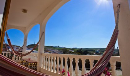 Terrace + Hammocks = it’s paradise time at Good Feeling Hostel in Sagres